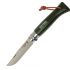 Нож OPINEL №8 TREKKING, нержавеющая сталь, кожаный темляк, хаки